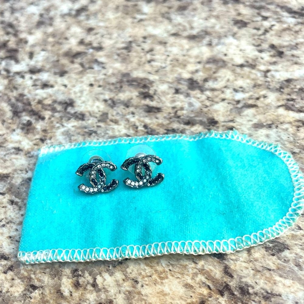 Chanel Black and Silver Earrings
